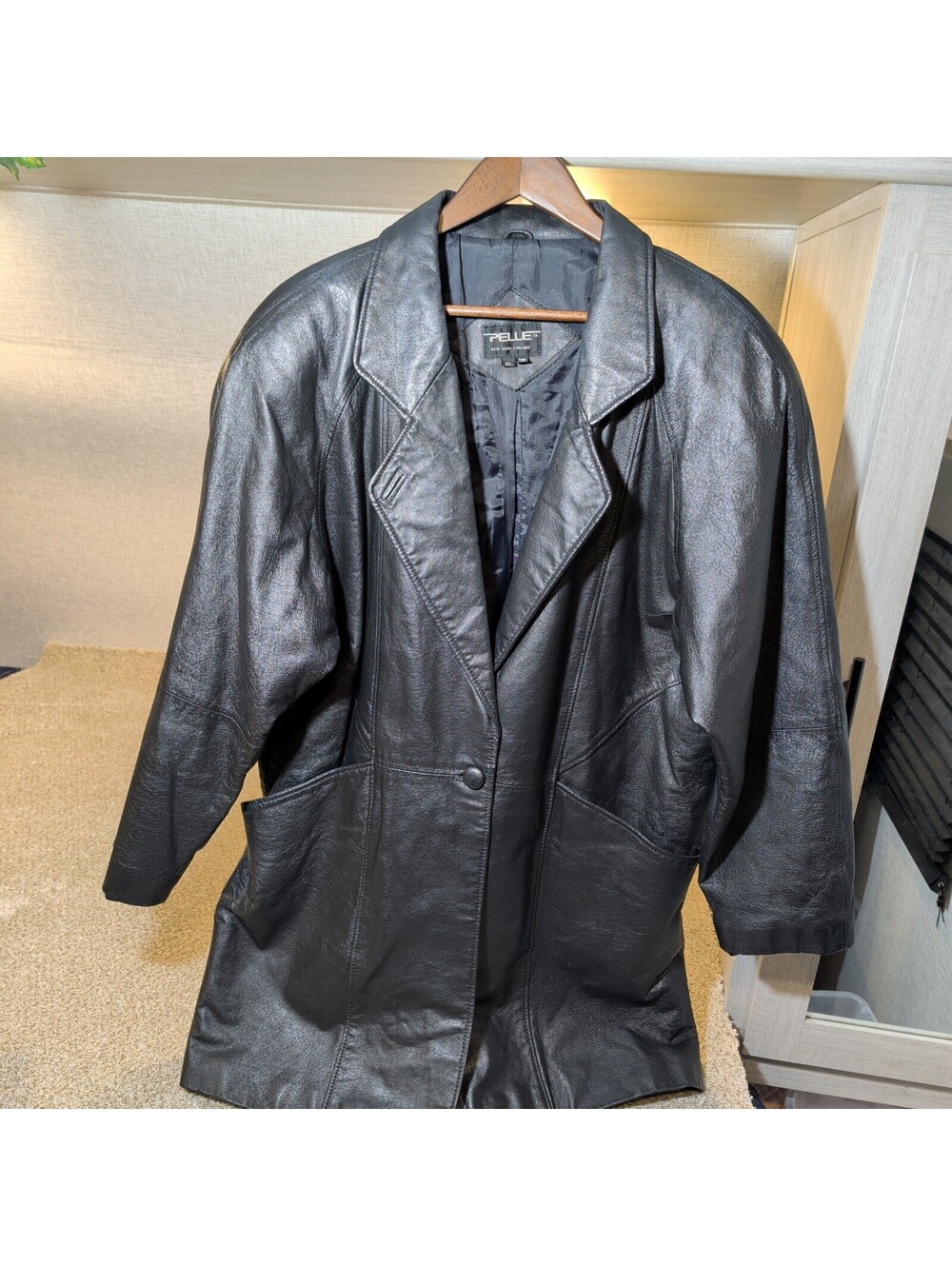 Pelle Men's Black Genuine Leather Long Jacket XL